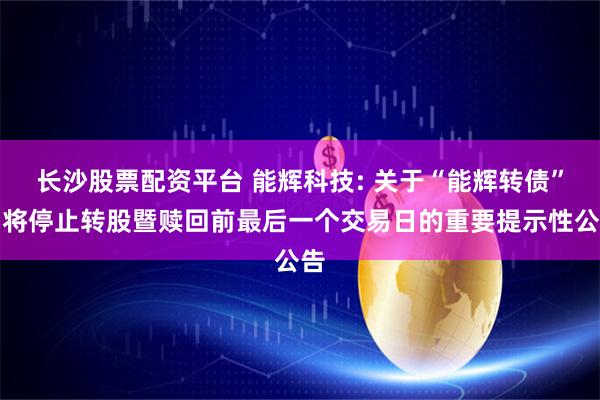 长沙股票配资平台 能辉科技: 关于“能辉转债”即将停止转股暨赎回前最后一个交易日的重要提示性公告